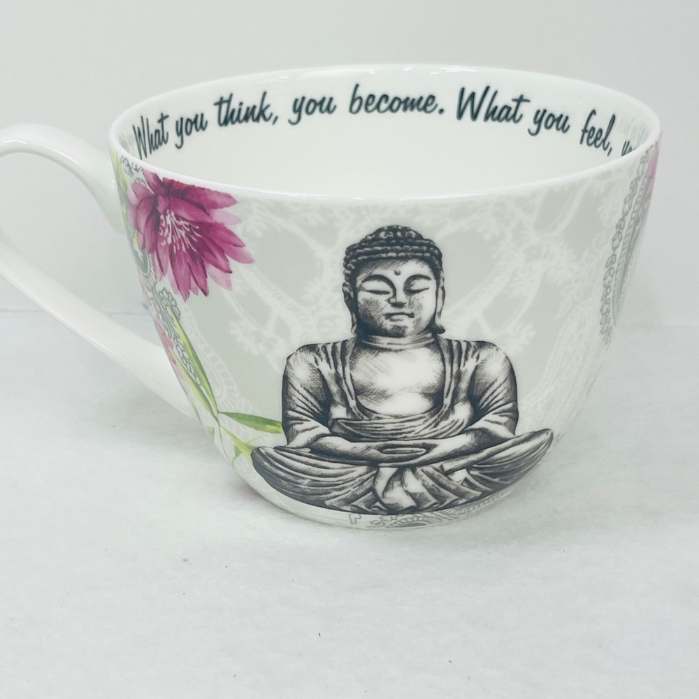 Portobello By Inspire Mug Unisex OS Buddha Quote Floral White Bone China Exc